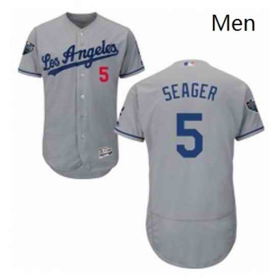 Mens Majestic Los Angeles Dodgers 5 Corey Seager Grey Road Flex Base Authentic Collection 2018 World Series Jersey